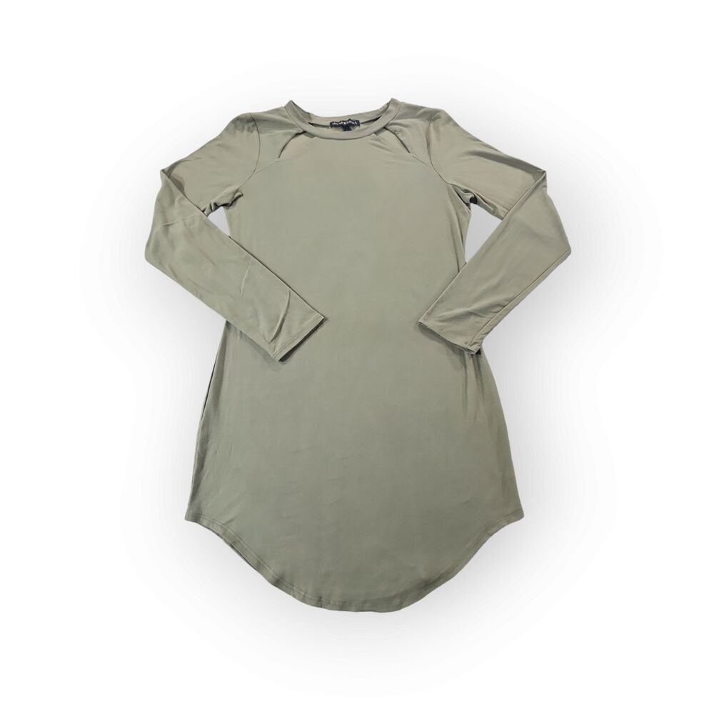 Derek Heart Dress Large Green Bodycon Long Sleeve Cut-Out Pullover Shirt Dress